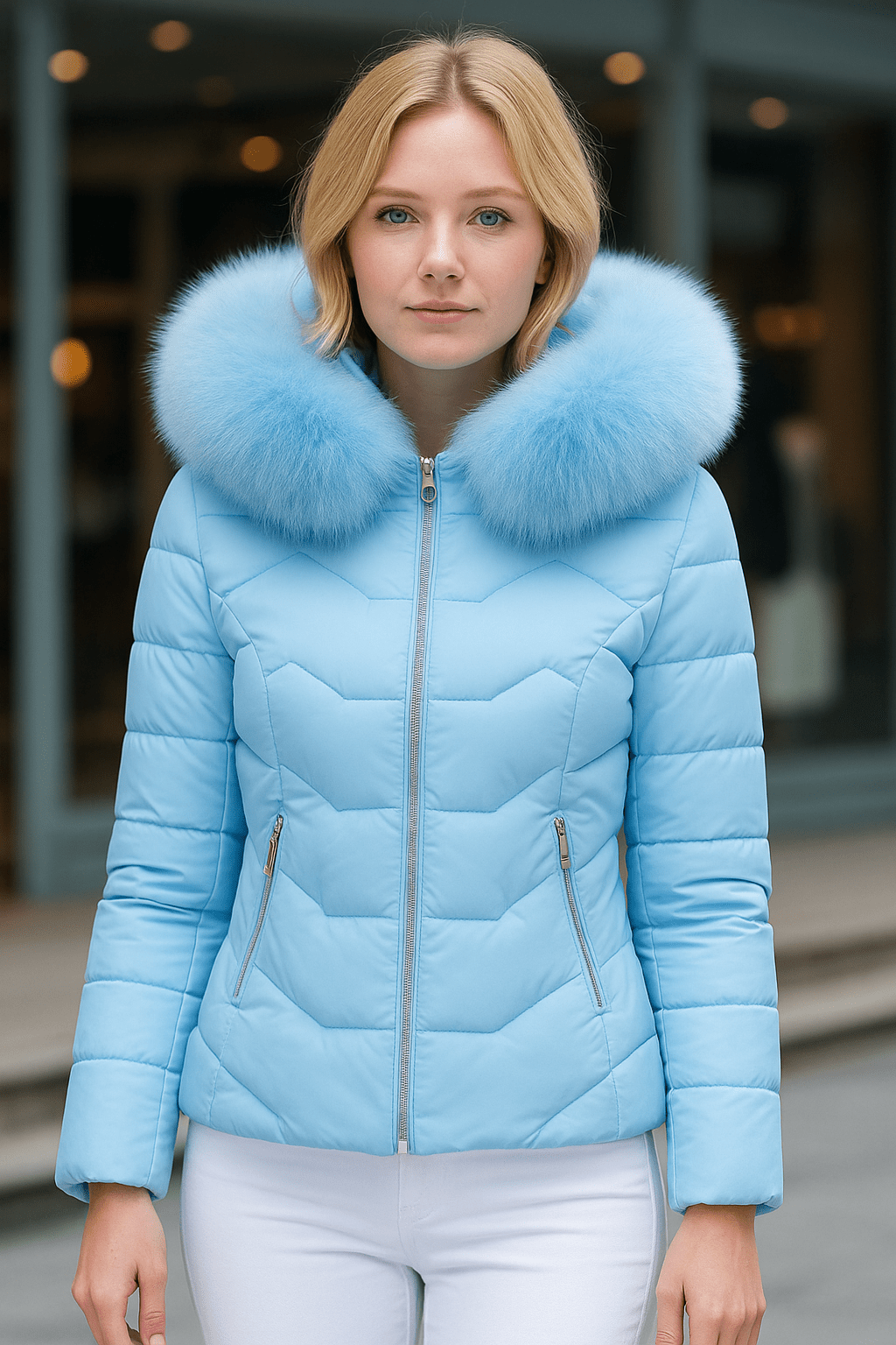 coat with artificial raccoon fur collarAzizaK
