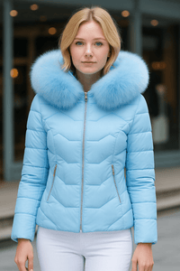 coat with artificial raccoon fur collarAzizaK