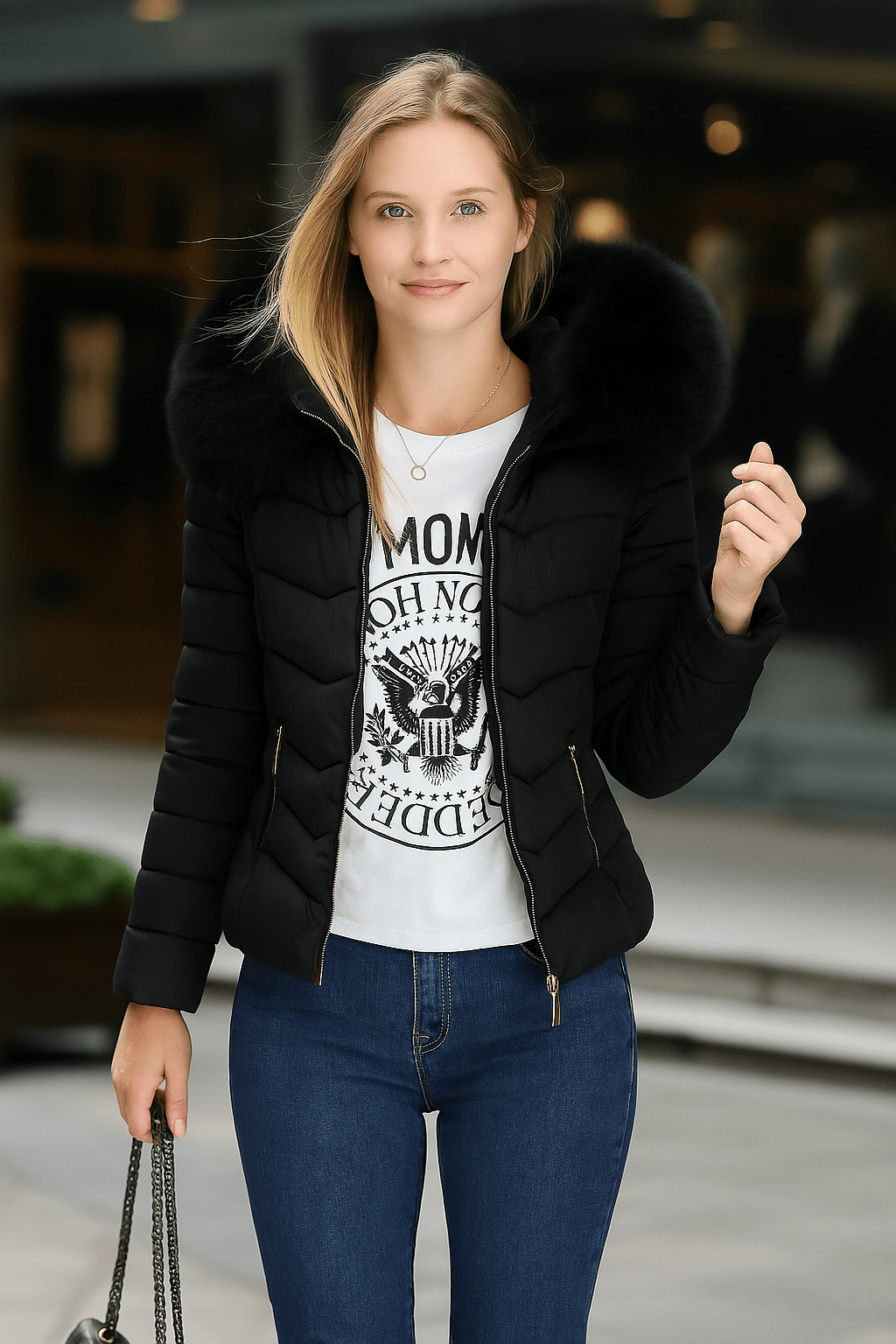 coat with artificial raccoon fur collarAzizaK