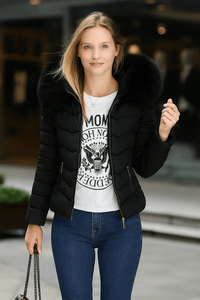 coat with artificial raccoon fur collarAzizaK