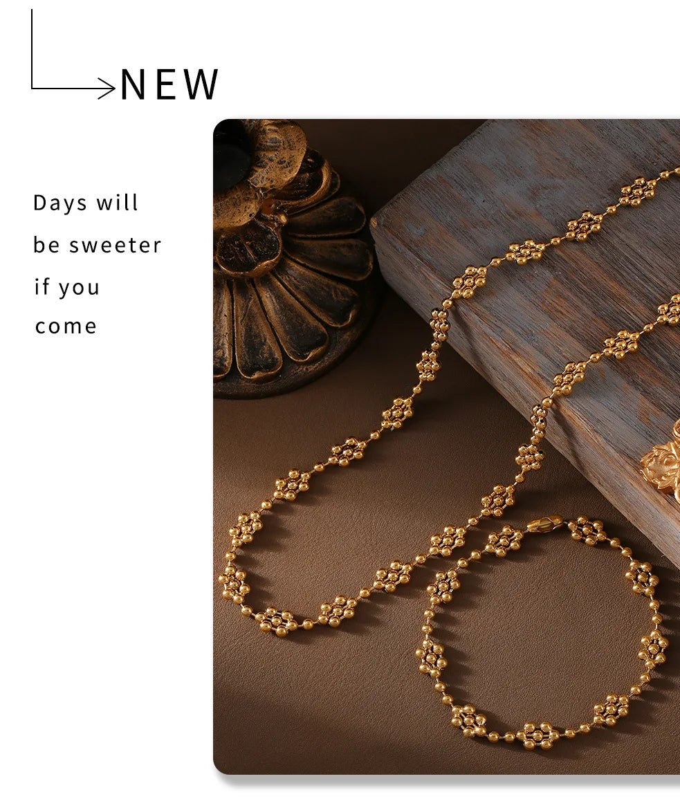 Copper Beaded Necklace Bracelet For Women 18K Gold Plated Waterproof No Tarnish Women's Necklaces Bracelets Woman Jewelry SetsAzizaK