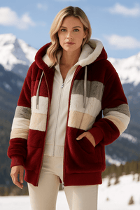 Cozy Striped Faux Fur Hoodie JacketAzizaK