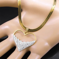 Crystal Love Heart Pendant Necklace Choker for Women Stainless Steel GoldAzizaK