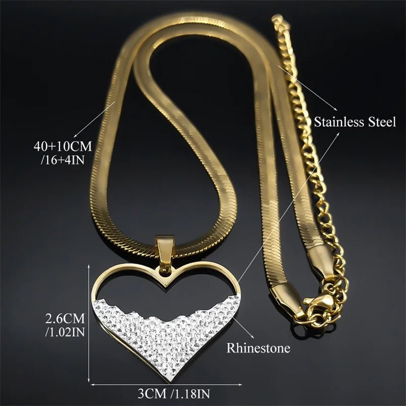 Crystal Love Heart Pendant Necklace Choker for Women Stainless Steel GoldAzizaK