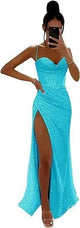 Customizable sequin evening dress with thin straps bustier and lace - up backAzizaK