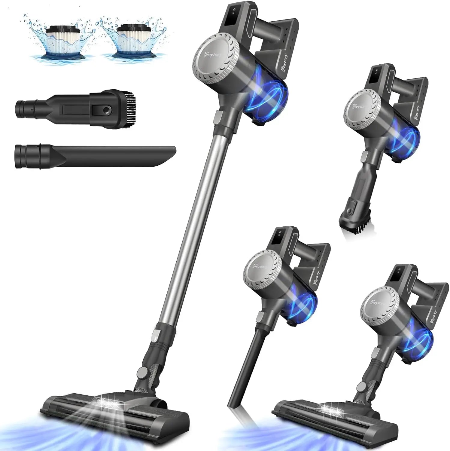 DayPlus Cordless Handheld Vacuum Cleaner, 15000PA 6 in 1 with LED Light + 2 HEPA Filters + 6 - Cell 2000mAh BatteryAzizaK