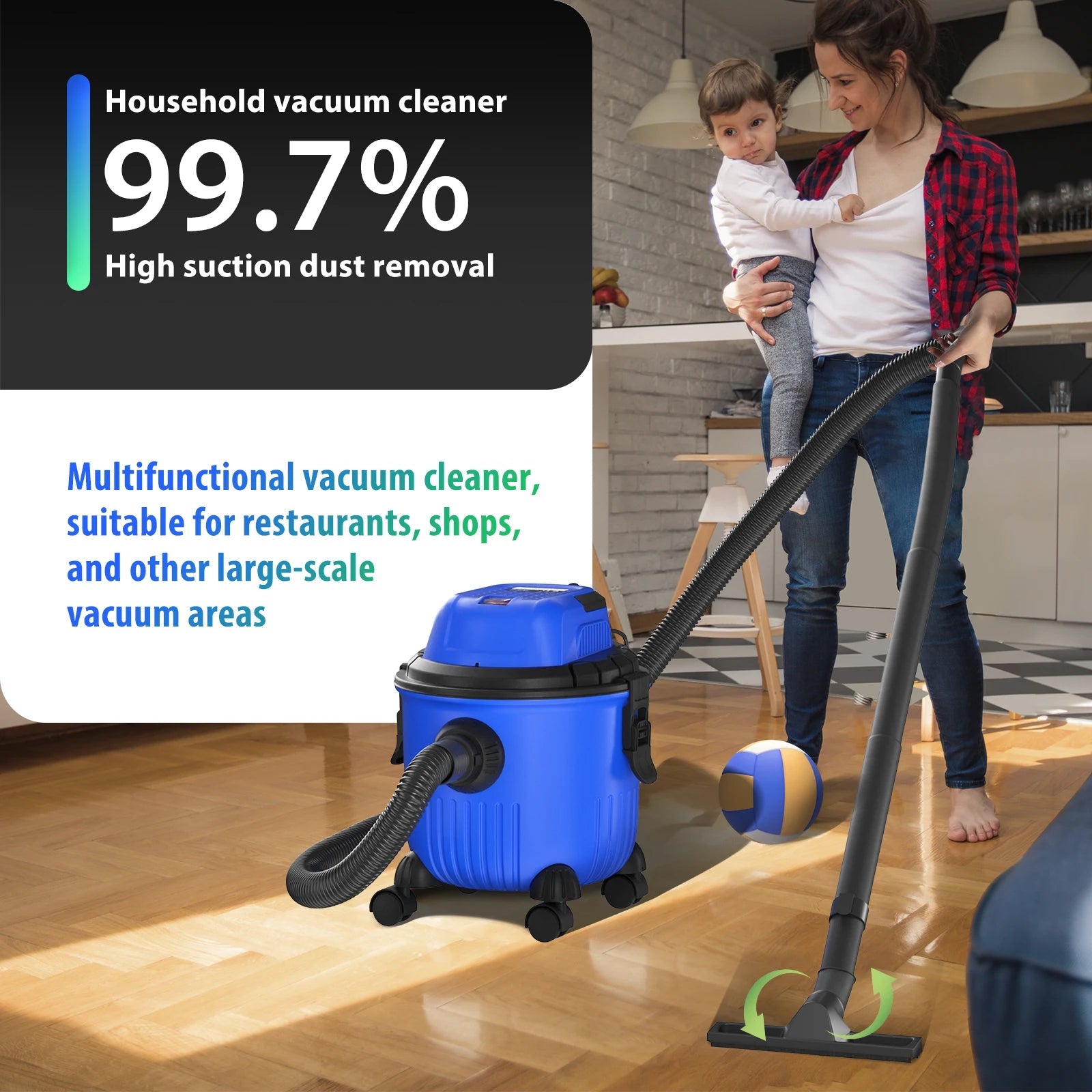 DayPlus Industrial Vacuum Cleaner Hoover Wet and Dry 4800W Powerful Suction Bagless, 16Kpa, 15 Litre Capacity, 4 Caster WheelsAzizaK