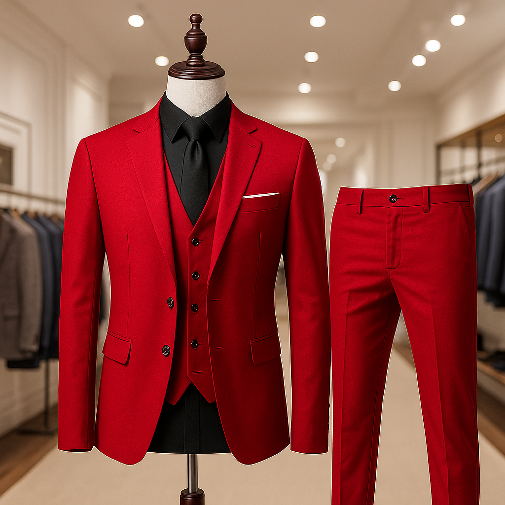 Costume 3 pièces coupe slim – Ensemble élégant avec veste, gilet et pantalon