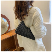 Diamond Pattern Women's Shoulder Bag Solid Color PU Leather Underarm Handbag with Niche Chain Fashionable for ShoppingAzizaK