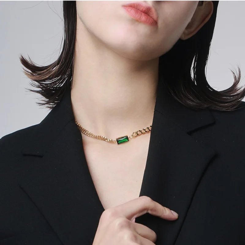 DIEYURO 316L Stainless Steel Square Green Crystal Zircon Necklace Bracelets Earrings For Women Girl Fashion Non - fading JewelryAzizaK