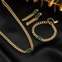 DIEYURO 316L Stainless Steel Square Green Crystal Zircon Necklace Bracelets Earrings For Women Girl Fashion Non - fading JewelryAzizaK