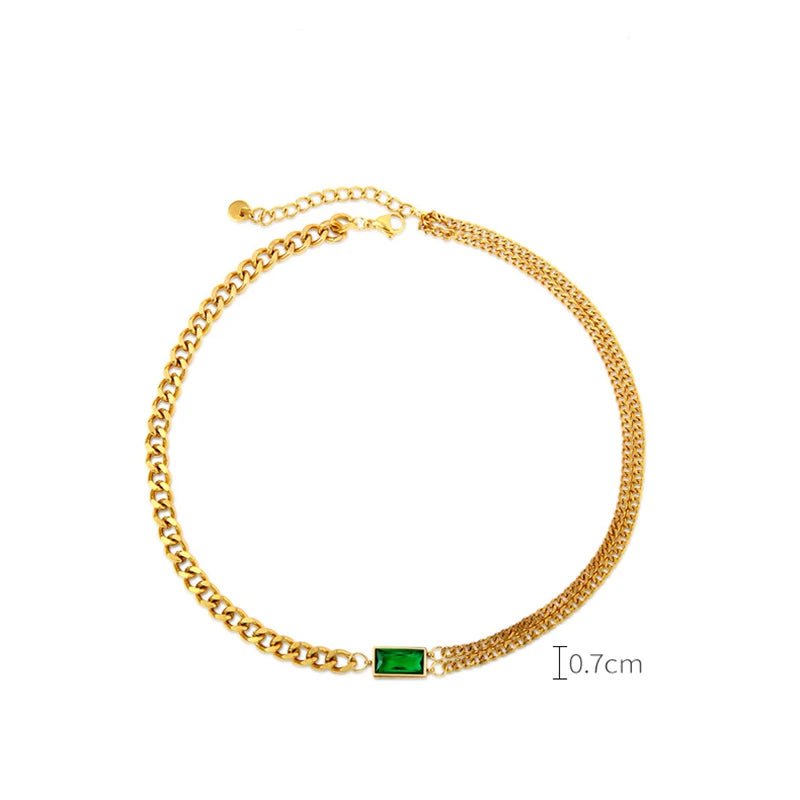 DIEYURO 316L Stainless Steel Square Green Crystal Zircon Necklace Bracelets Earrings For Women Girl Fashion Non - fading JewelryAzizaK