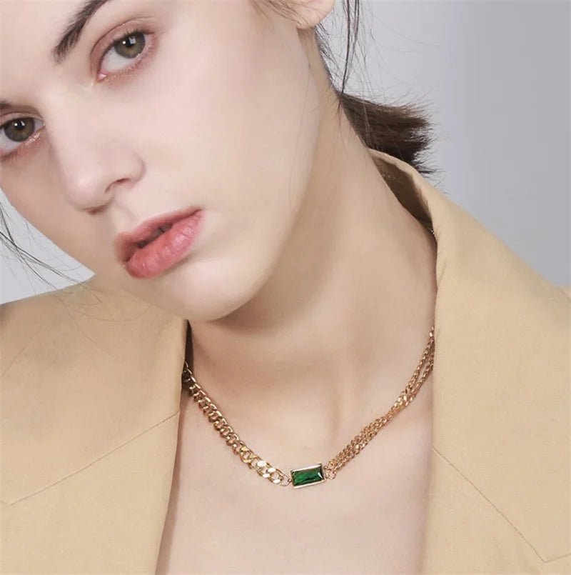 DIEYURO 316L Stainless Steel Square Green Crystal Zircon Necklace Bracelets Earrings For Women Girl Fashion Non - fading JewelryAzizaK