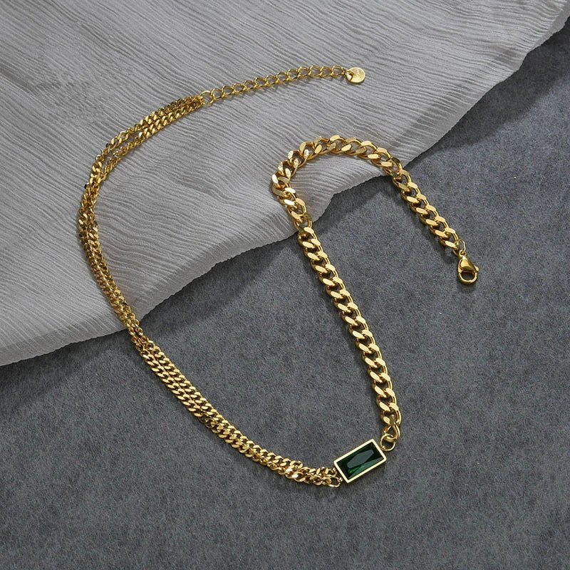 DIEYURO 316L Stainless Steel Square Green Crystal Zircon Necklace Bracelets Earrings For Women Girl Fashion Non - fading JewelryAzizaK