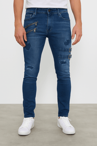 Distressed Buckle Slim Fit Denim Jeans – Multiple ColorsAzizaK