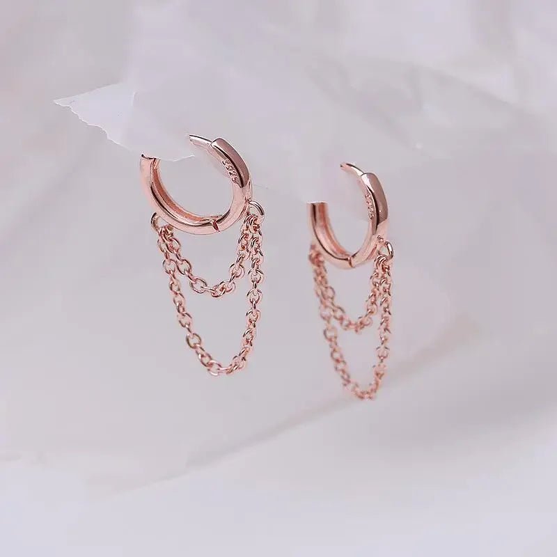 Double Layer Tassel Hoop Earrings in 925 Sterling Silver for Women Fashion Jewelry with Cold Style Eye Catching Short LengthAzizaK