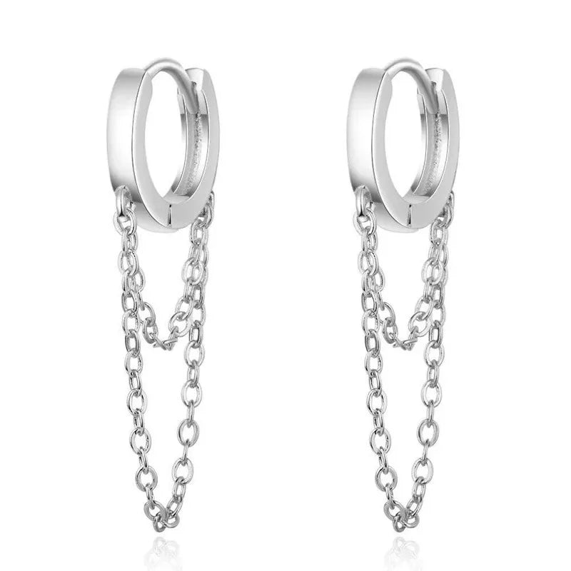 Double Layer Tassel Hoop Earrings in 925 Sterling Silver for Women Fashion Jewelry with Cold Style Eye Catching Short LengthAzizaK