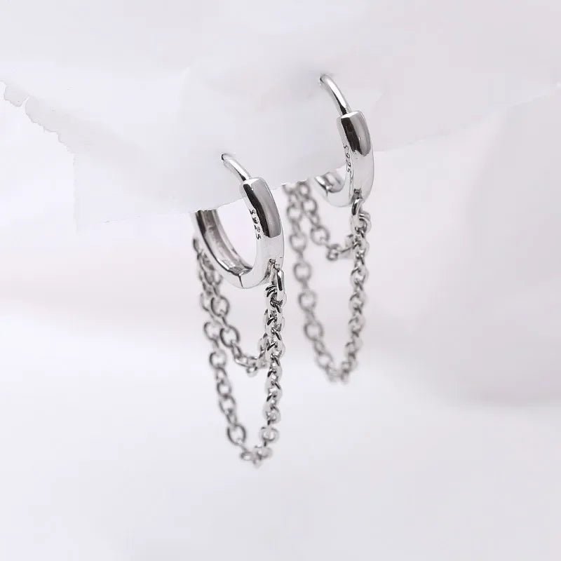 Double Layer Tassel Hoop Earrings in 925 Sterling Silver for Women Fashion Jewelry with Cold Style Eye Catching Short LengthAzizaK