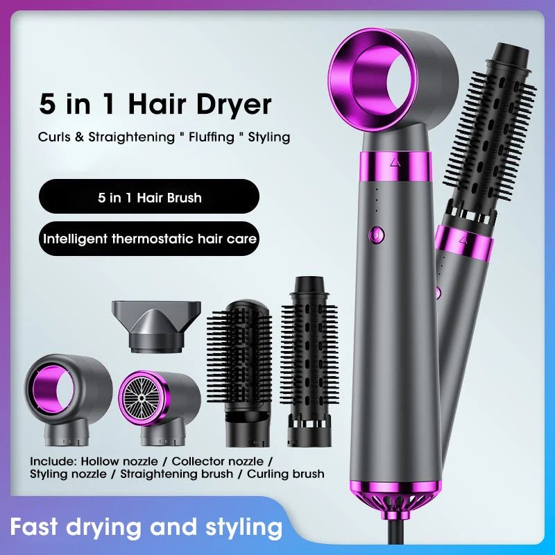 Electric Hair Dryer 5 in 1 Multifunctional Hair Straightener Negative Ion Hair Care Curler Blow Dryer Styling Set Strong WindAzizaK