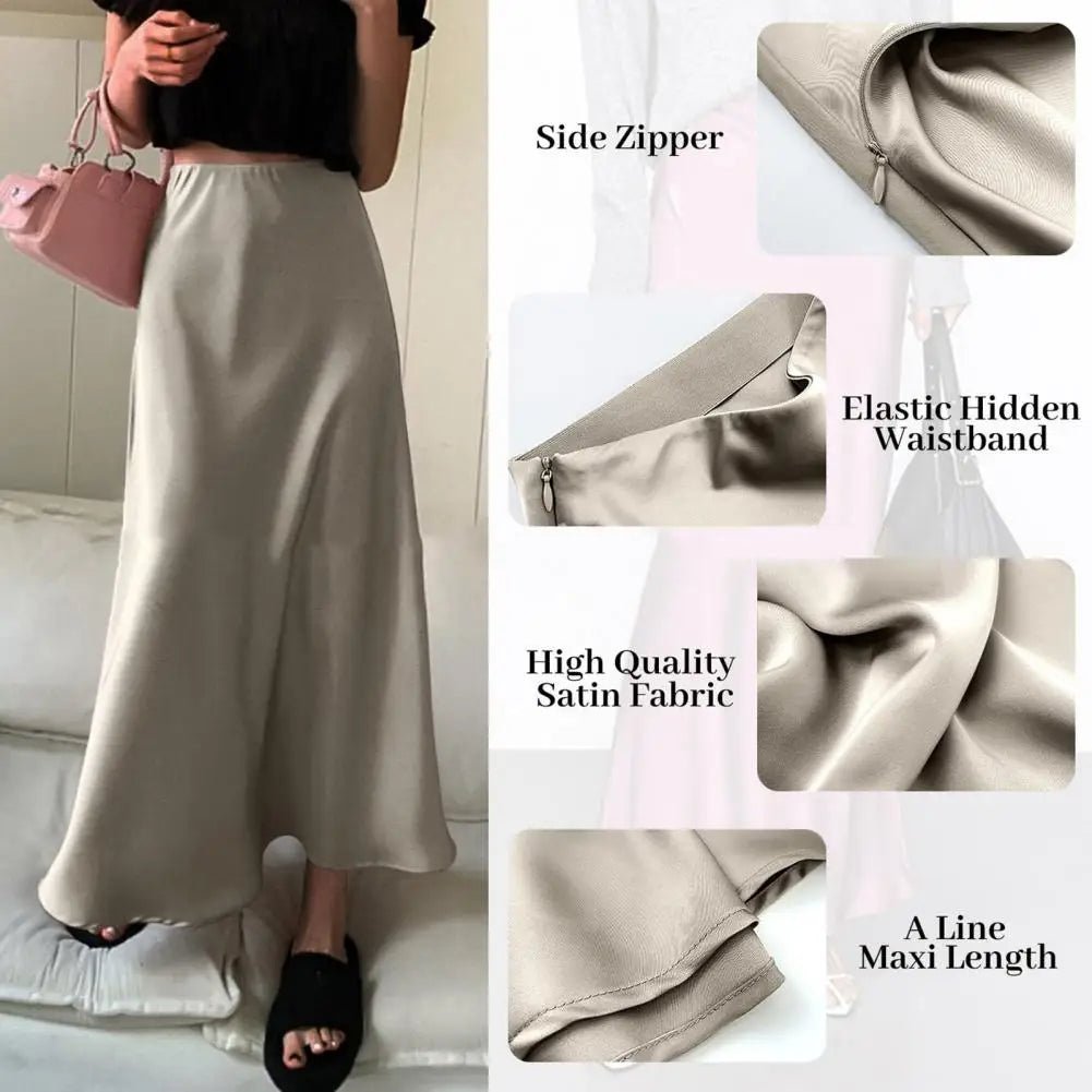 Elegant faux silk satin long skirtAzizaK