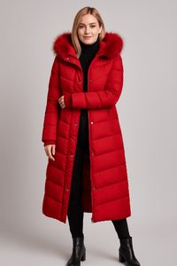Elegant Long Puffer Coat with Faux Fur HoodAzizaK