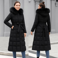 Elegant Long Puffer Coat with Faux Fur HoodAzizaK