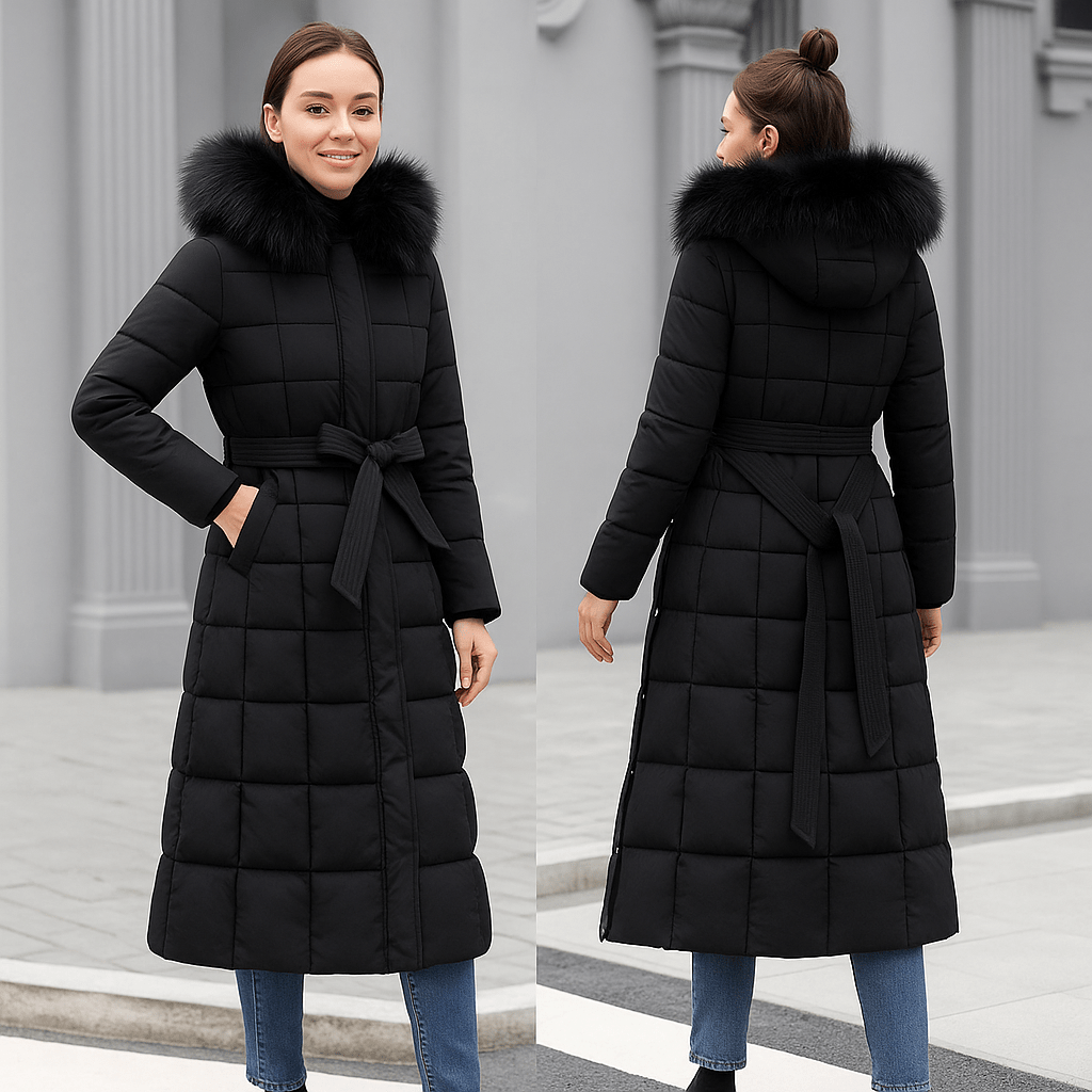 Elegant Long Puffer Coat with Faux Fur HoodAzizaK