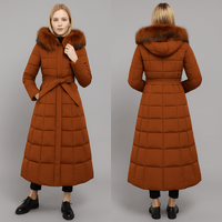 Elegant Long Puffer Coat with Faux Fur HoodAzizaK