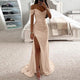 Elegant Off - Shoulder Sequin Mermaid Evening Maxi Dress for Women 2024 Formal Champagne Gown with Split Night Dress Style Perfect for Prom PartyAzizaK