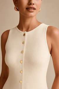 Elegant Ribbed Button - Front Midi DressAzizaK