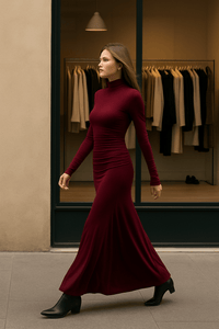Elegant Solid Turtleneck Slim DressAzizaK