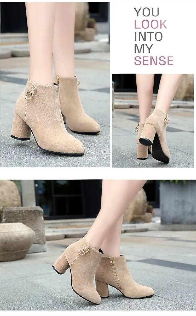 elegant suede ankle boots with zip pullAzizaK