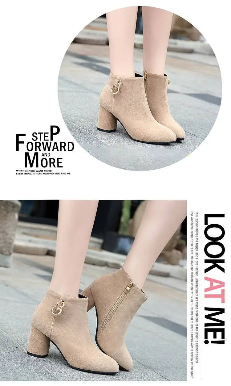 elegant suede ankle boots with zip pullAzizaK