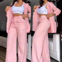 Elegant Women's Urban Suits 2024 Spring/Summer Notched Collar Blazer Long Sleeve Coat Pocket Design Button Pants SetAzizaK