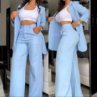 Elegant Women's Urban Suits 2024 Spring/Summer Notched Collar Blazer Long Sleeve Coat Pocket Design Button Pants SetAzizaK