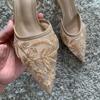 Embroidered Mesh Heels – Pointed Toe Slingback MulesAzizaK