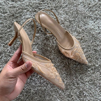 Embroidered Mesh Heels – Pointed Toe Slingback MulesAzizaK