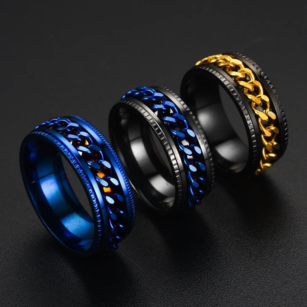 Fashion 8mm Spinner Ring For Men Women Stainless Steel Cuban Chain Spinner Fidget Band Release Anxiety Rings Jewelry WholesaleAzizaK