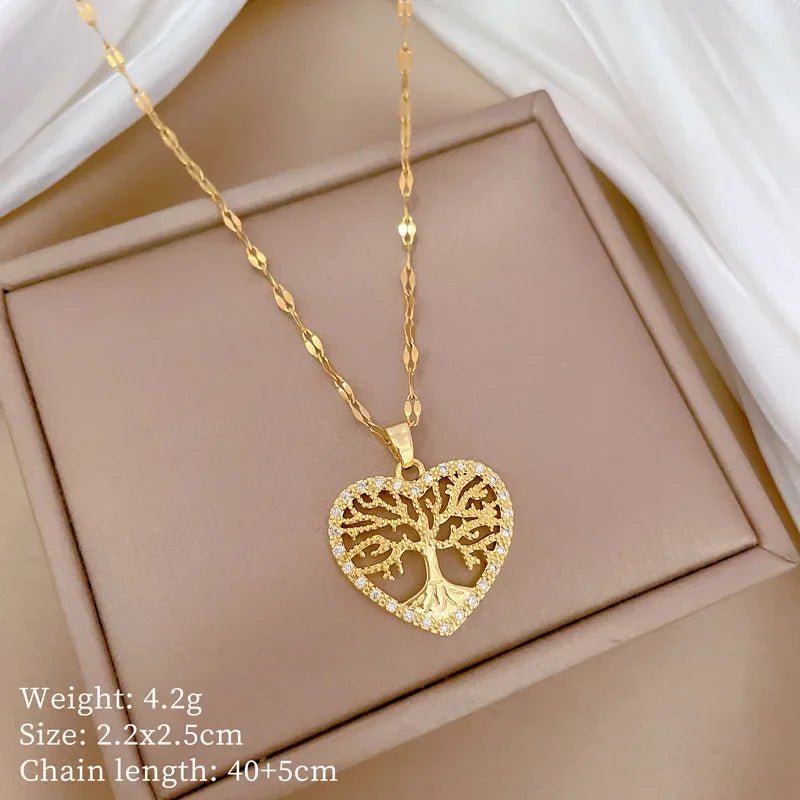 Fashion Romantic Love Life Tree Pendant Necklaces for Women Girls Stainless Steel Jewelry Accessories Gifts for LoverAzizaK