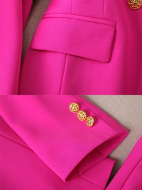 Fashionable Button Decoration 2 Piece Suit Jacket Blazer and Trouser Set for Women in Pink Green Black Ideal for Work WearAzizaK