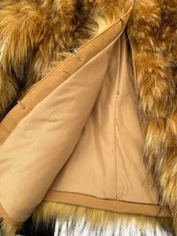 Faux Fur Coat with Fox and Raccoon Leather Hood, Brown, Plus SizeAzizaK