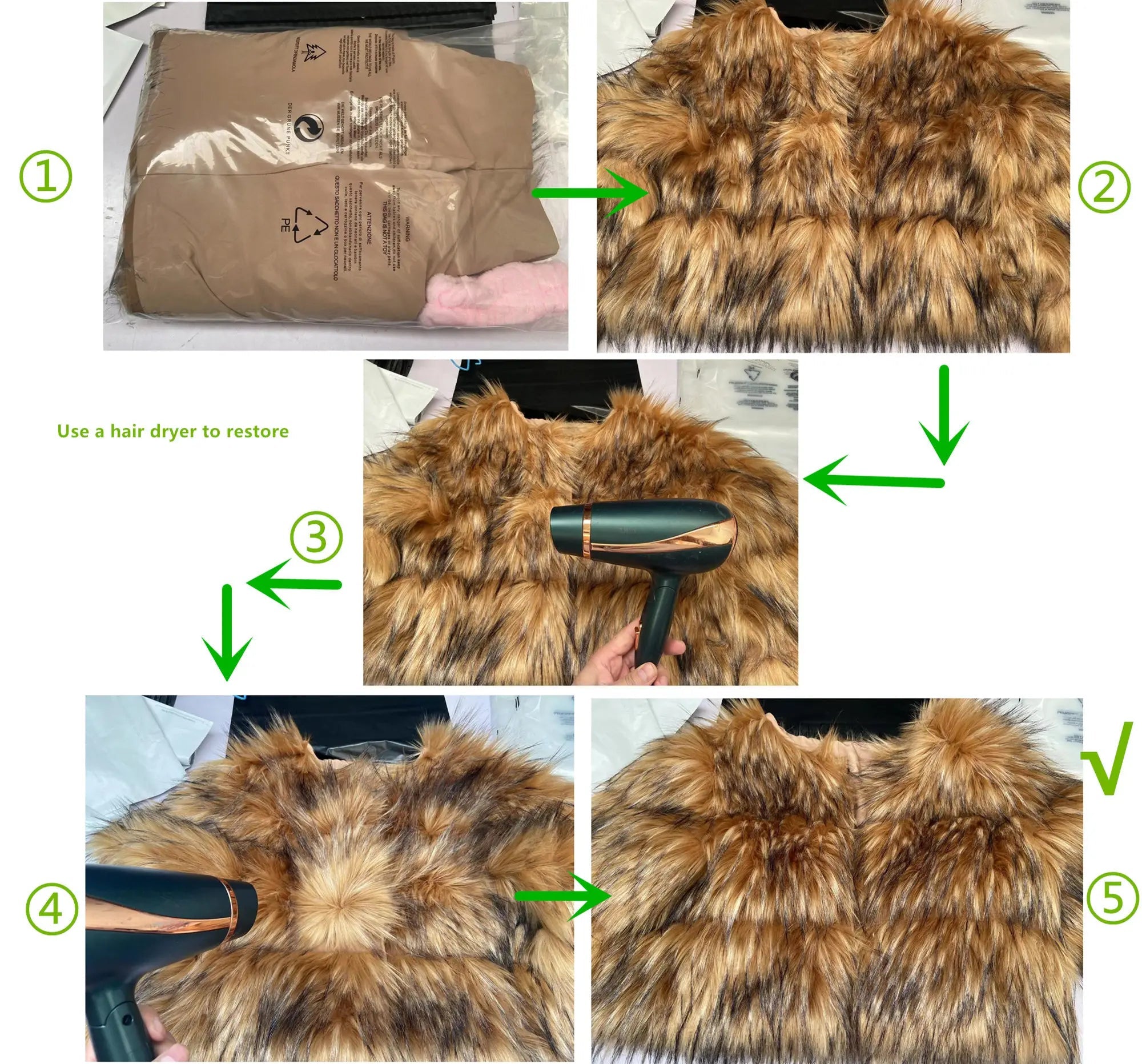 Faux Fur Coat with Fox and Raccoon Leather Hood, Brown, Plus SizeAzizaK