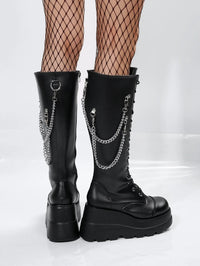 Faux leather boots with laces wedge solesAzizaK