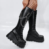 Faux leather boots with laces wedge solesAzizaK