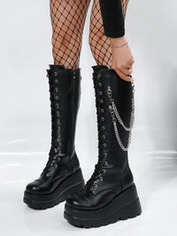 Faux leather boots with laces wedge solesAzizaK