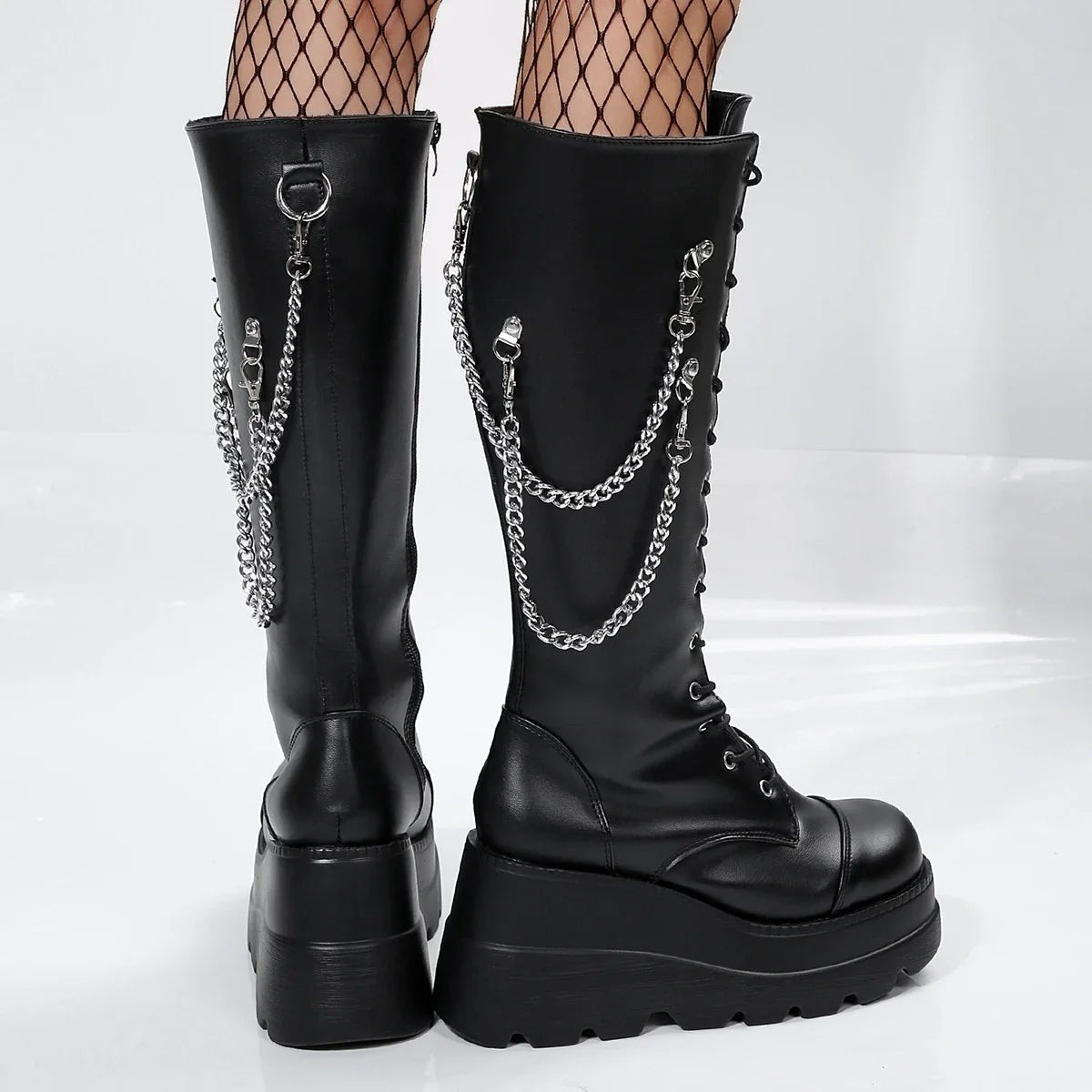 Faux leather boots with laces wedge solesAzizaK