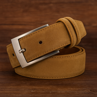 Suede Leather Belt – Genuine Cowhide with Classic Silver Buckle