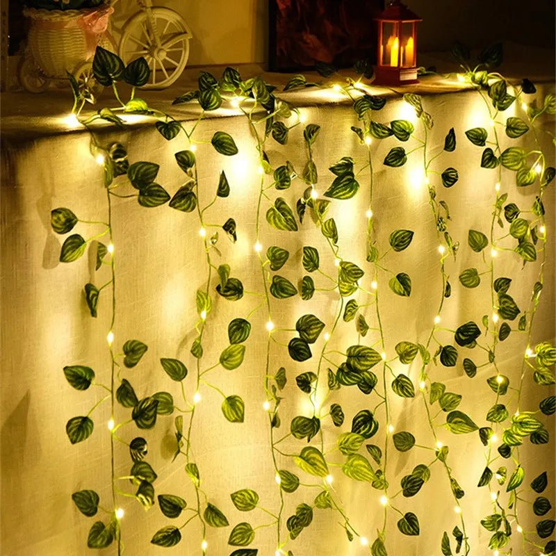 Flower Green Leaf String Lights Artificial Vine Fairy Lights Battery Powered Christmas Tree Garland Light for Weeding Home DecorAzizaK