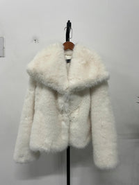 fur turn - down collar coat long sleeve cardiganAzizaK