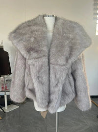 fur turn - down collar coat long sleeve cardiganAzizaK